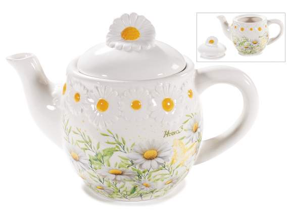 Tetera de cerámica de 650 ml con margaritas en relieve