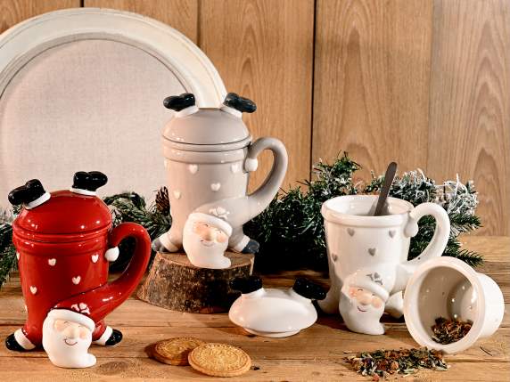 Tasse à thé céramique Père Noël 300 ml,filtre et couvercle