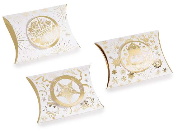 Regal Christmas paper pillow box with 3D decorations