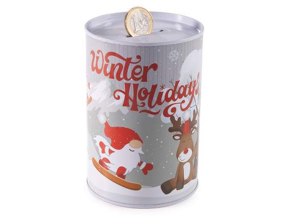 Tirelire en métal avec décorations de Noël