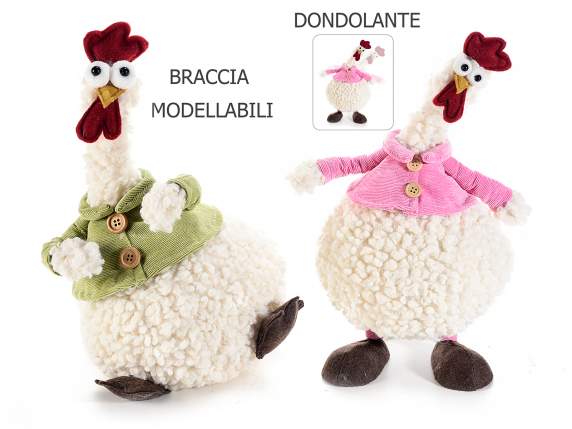 Coq en tissu bouclé avec bras malléables