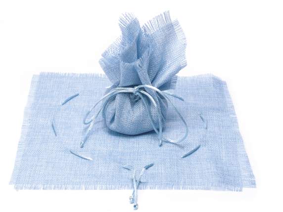 Tissu quandrato tulle avec bord effiloché et cravate bleu cl