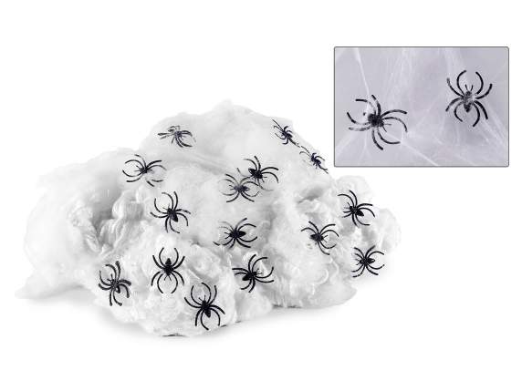 Pack toile daraignée blanche 200g avec 15 araignées