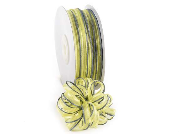 Panglică din voal bicolor de 6 mm cu cravată galben-gri