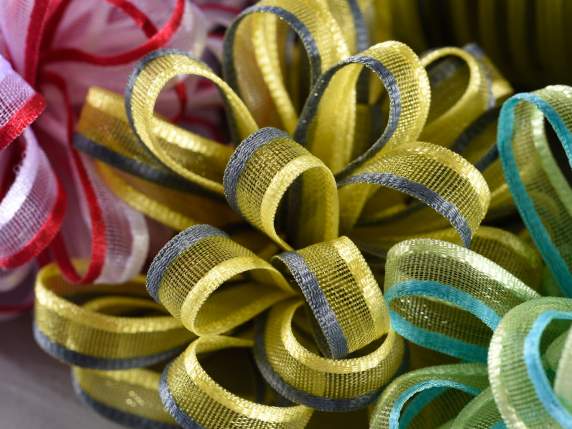 Panglică din voal bicolor de 6 mm cu cravată galben-gri