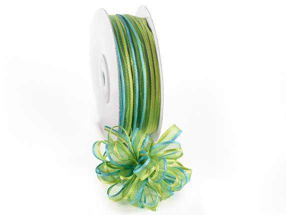 Panglică din voal bicolor de 6 mm cu cravată verde turcoaz