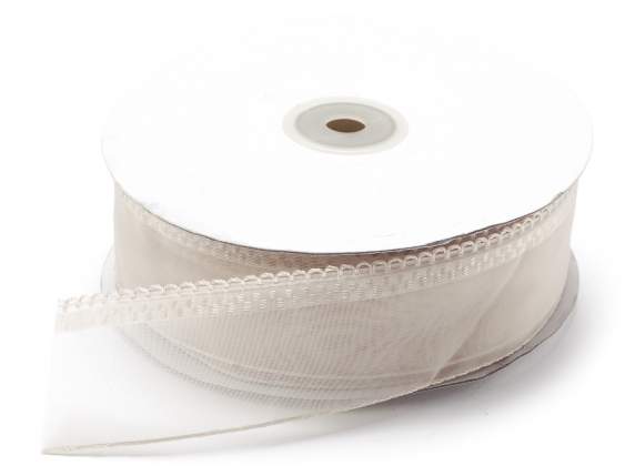 Panglică din organza de 38 mm cu tragere ecru