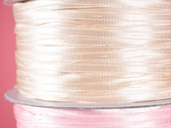 Panglică dublă din satin de 3 mm cu tragere ecru