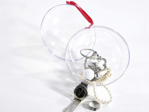 Large transparent sphere that opens with a ribbon to hang