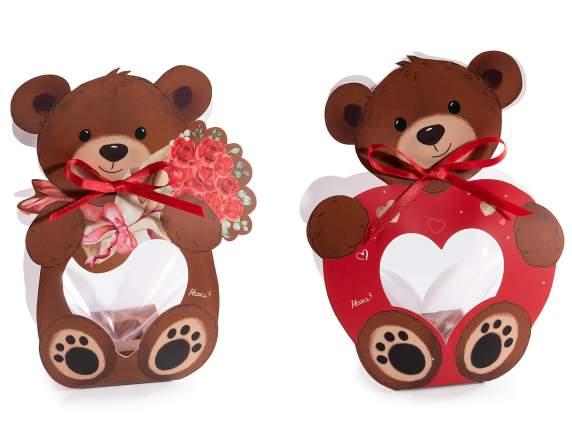 Transparent openable food heart in teddy bear packaging