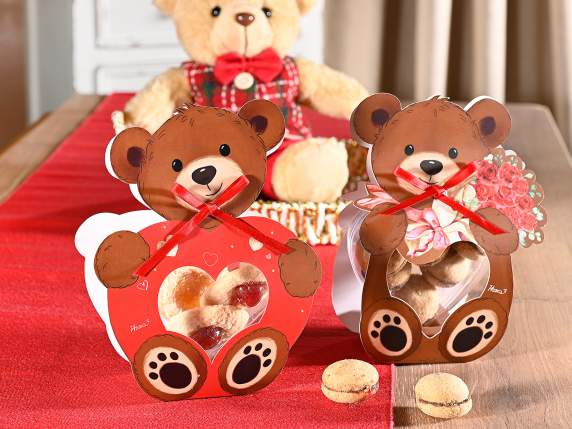 Transparent openable food heart in teddy bear packaging