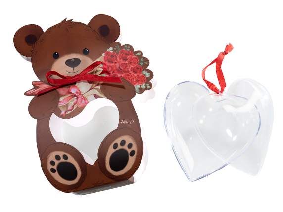 Transparent openable food heart in teddy bear packaging
