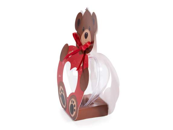 Transparent openable food heart in teddy bear packaging