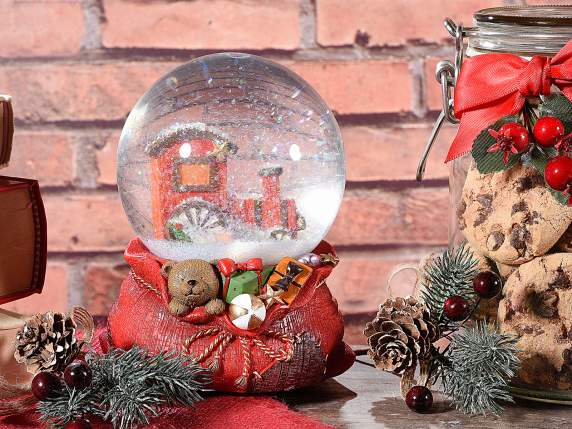 Caja de música bola de nieve con tren y adornos navideños