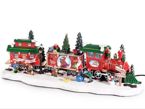 Tren de resina con luces multicolores, música y movimiento.