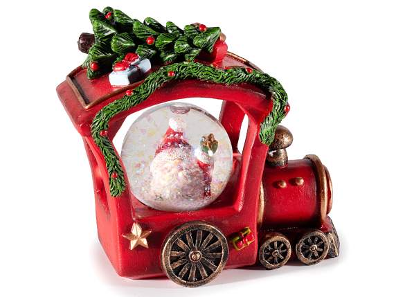 Bola de nieve en tren navideño con Papá Noel en resina