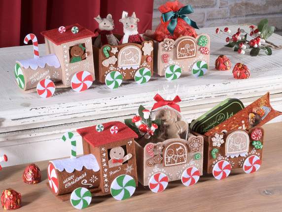 Tren navideño de tela con adornos en relieve