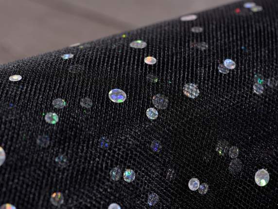 Rotolo tulle decorativo 47cm pois argento effetto cangiante