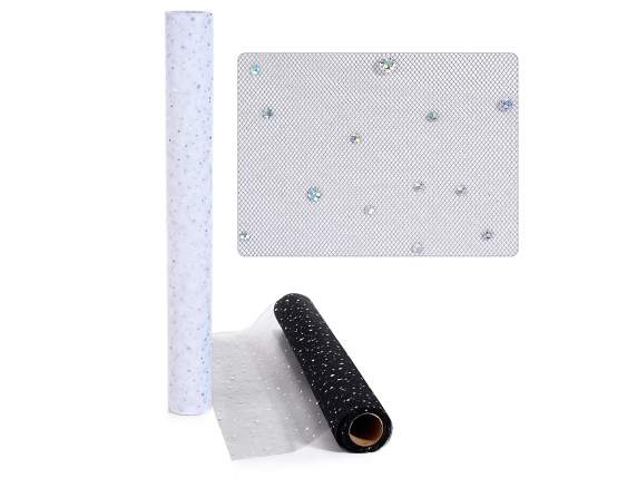 Rouleau de tulle décoratif 47cm pois argentés effet irisé