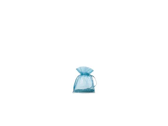 Turquoise organza bag 8x11 cm with tie