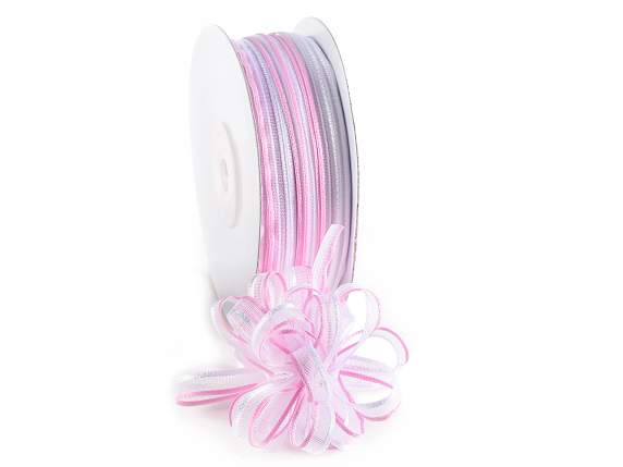Two-tone veil ribbon with pink white tie