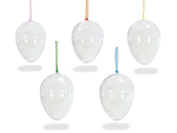 Uovo trasparente apribile con nastrino da appendere