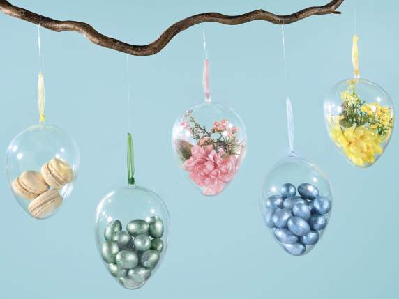 Uovo trasparente apribile con nastrino da appendere