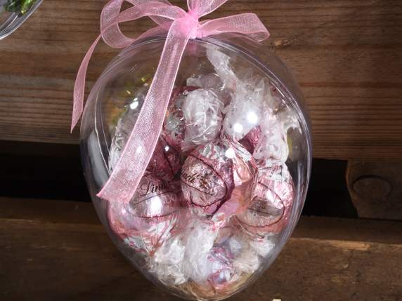 Uovo trasparente apribile con nastrino da appendere