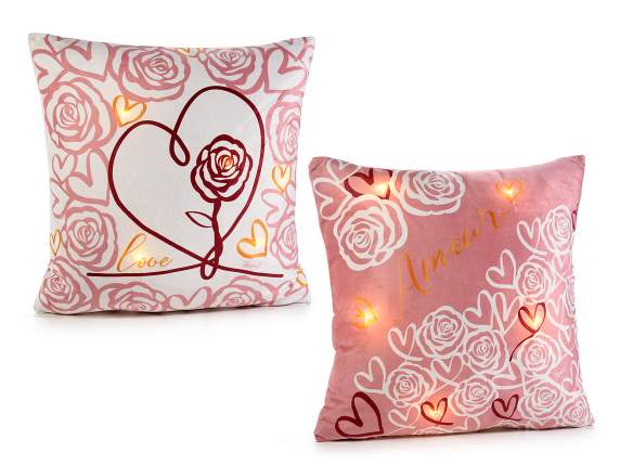 Upholstered velvet cushion with removable cover with led lig