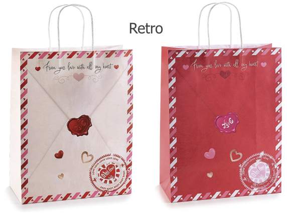 Large paper bag-envelope with handles, Valentines Day print