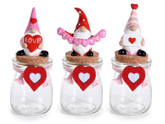 Glass jar with lid, resin gnome and cloth heart