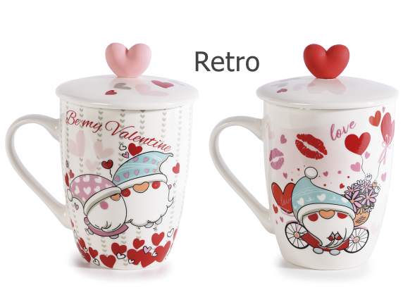 Porcelain mug Gnomes in love w - lid and heart