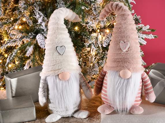 Moș Crăciun din țesătură și blană ecologică cu decor de inim
