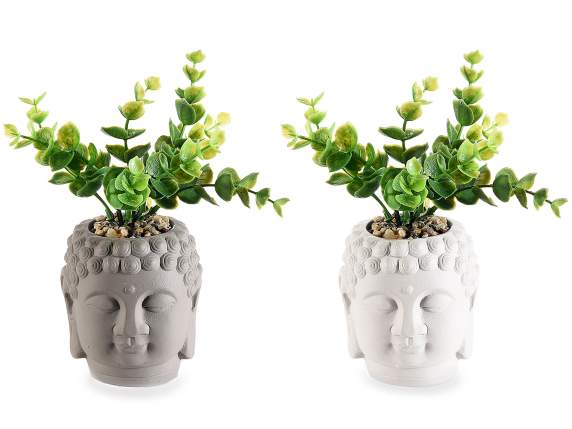 Vase bouddha en céramique avec plante artificielle