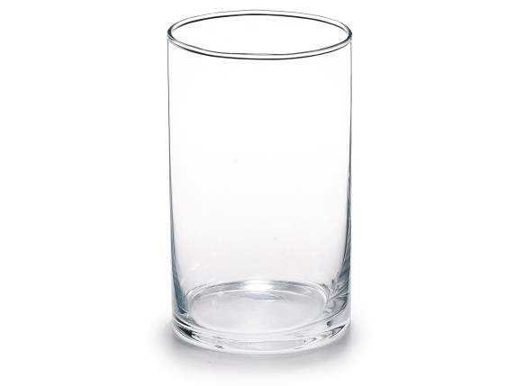 Vase cylindrique en verre transparent à bord arrondi