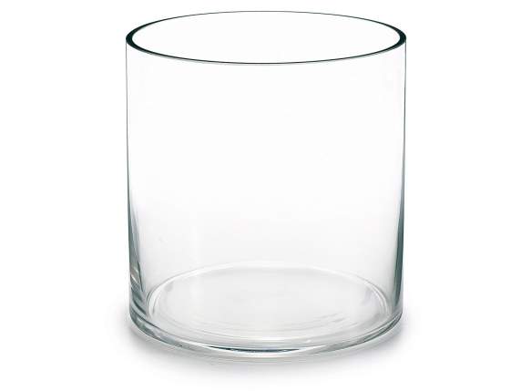 Vase cylindrique en verre transparent à bord coupé à cru