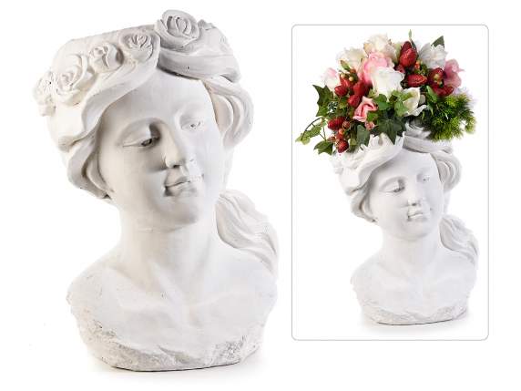 Vase en céramique avec visage de femme, finitions blanc bril