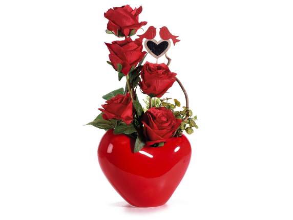 Lot de 3 vases en forme de coeur en céramique rouge brillant