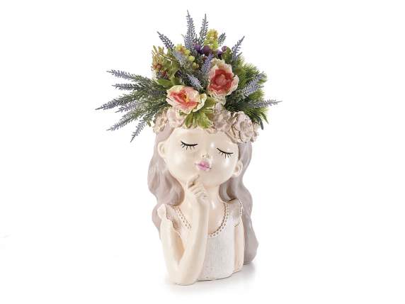 Vase décoratif en résine colorée en forme de visage de fille
