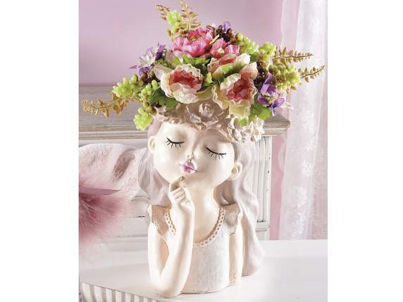 Vase décoratif en résine colorée en forme de visage de fille