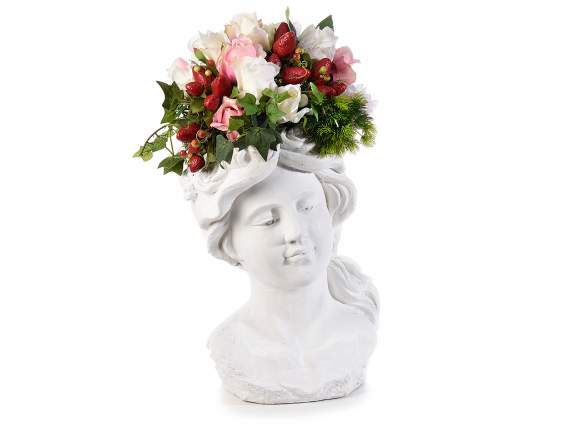 Vase en céramique avec visage de femme, finitions blanc bril