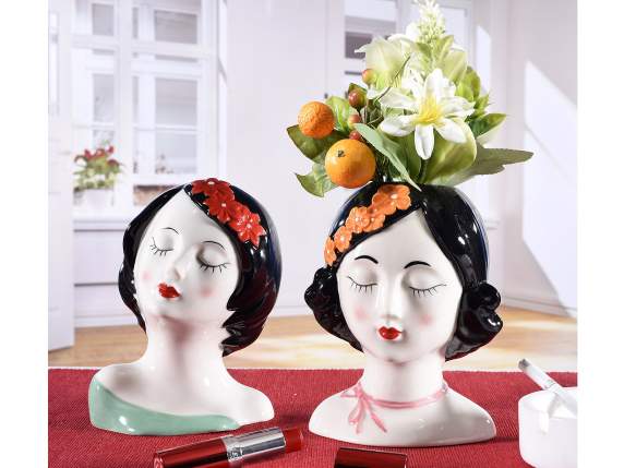 Glänzende Vase-Make-up-Halter aus Porzellan mit dem Gesicht