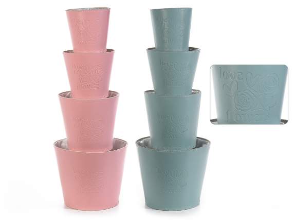 Lot de 4 vases en éco-cuir Rose - Hearts avec intérieur ét