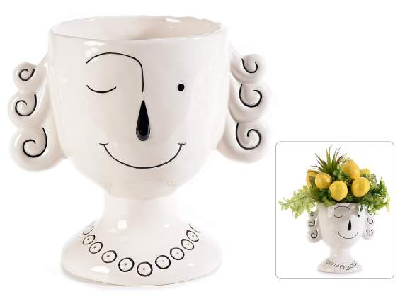 Vaso decorativo in porcellana con viso sorridente