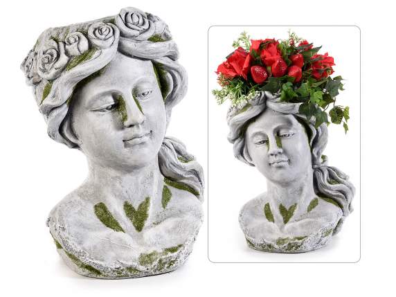 Vaso in ceramica con volto di donna e corona di rose