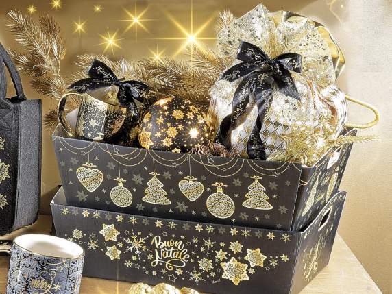 Vassoio nero grande in carta con manici e decori oro