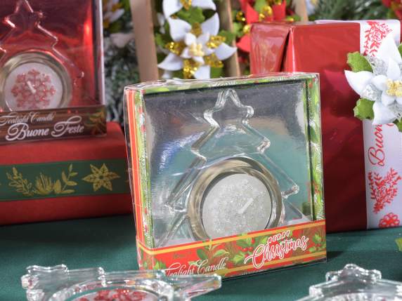 Portavelas de cristal de árbol de Navidad en caja de regalo
