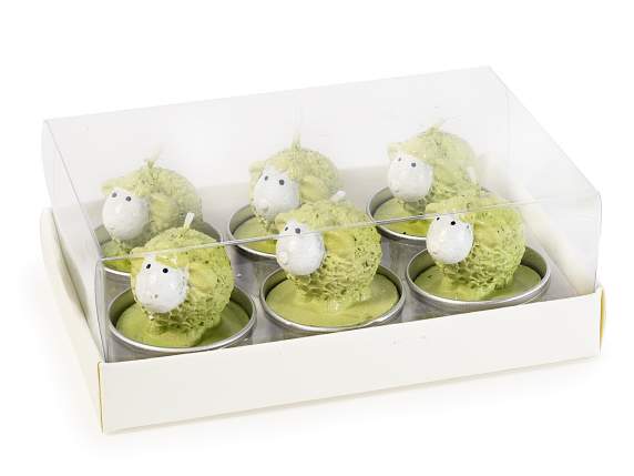 Caja de 6 velas tealight con oveja de Pascua
