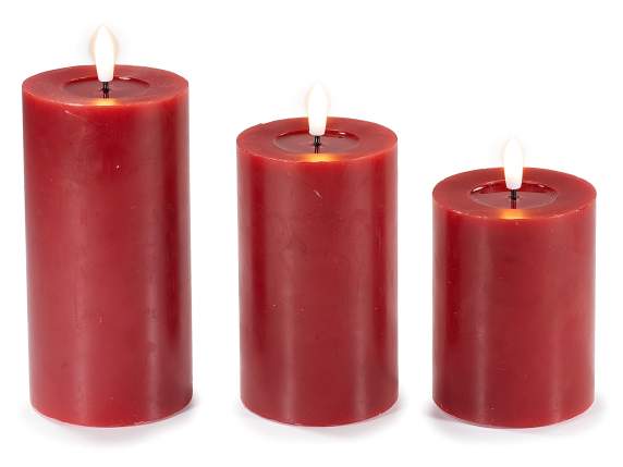 Juego de 3 velas de cera electrónicas con llama LED fija