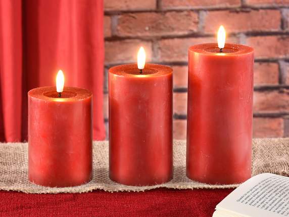 Juego de 3 velas de cera electrónicas con llama LED fija